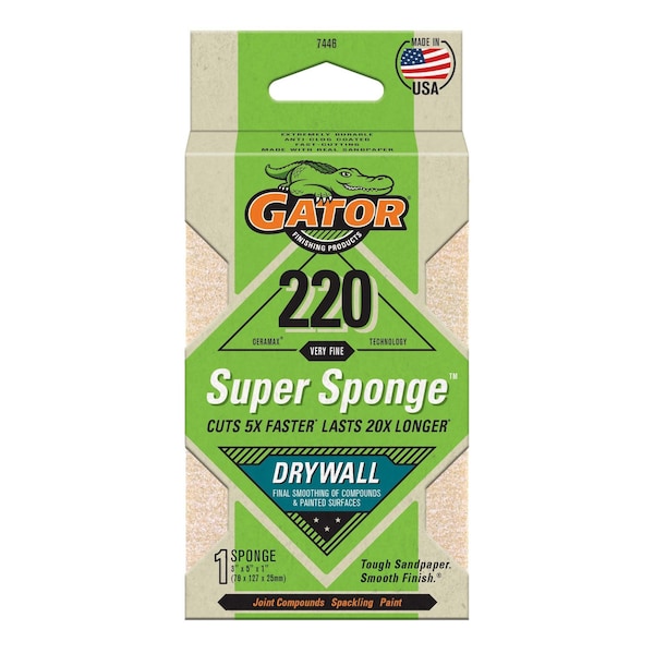 Gator Finishing Drywall CeraMax Sandpaper Super Sponge, 220 Very Fine Grit - 7446