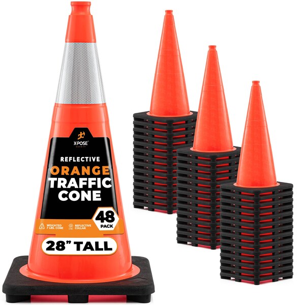 Xpose Safety Traffic Safety Cone, PVC, 28 in Height, 14 in Length, Orange - OTC28-6-48-X