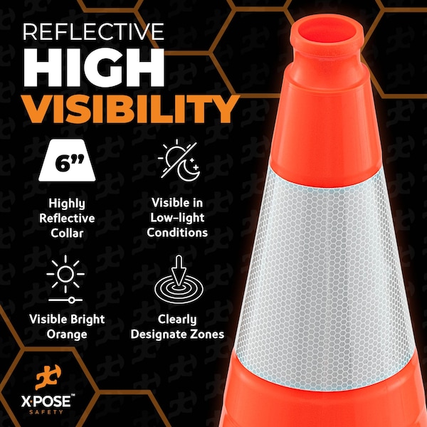Xpose Safety Traffic Safety Cone, PVC, 28 in Height, 14 in Length, Orange - OTC28-6-48-X