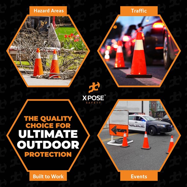 Xpose Safety Traffic Safety Cone, PVC, 28 in Height, 14 in Length, Orange - OTC28-6-48-X