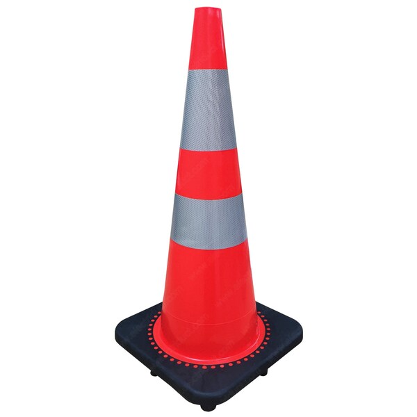 Electriduct Traffic Cones w Black Base & Reflective Collar- 28", PK 2 - TC-ED-28RB-2PK
