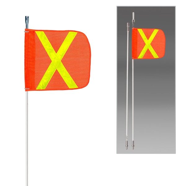Safetywhips Warning Whip Heavy Duty Whip with Flag, White Whip, Orange Flag, Yellow Reflective X, 120 Length - SW10QD2-SXY