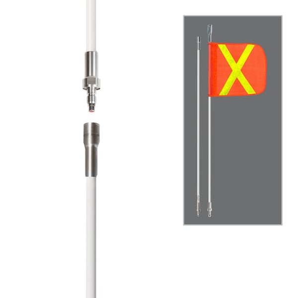 Safetywhips Warning Whip Heavy Duty Whip with Flag, White Whip, Orange Flag, Yellow Reflective X, 120 Length - SW10QD2-SXY
