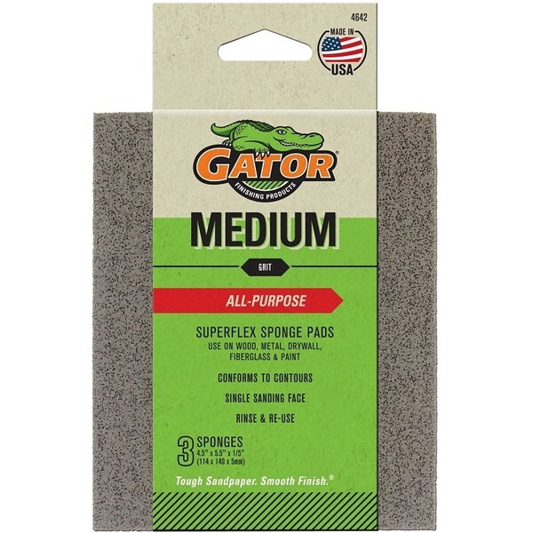 Gator Sanding Pad, 5-1/2 in L, 4-1/2 in W, 120 Grit, Fine, Aluminum Oxide Abrasive - 4642