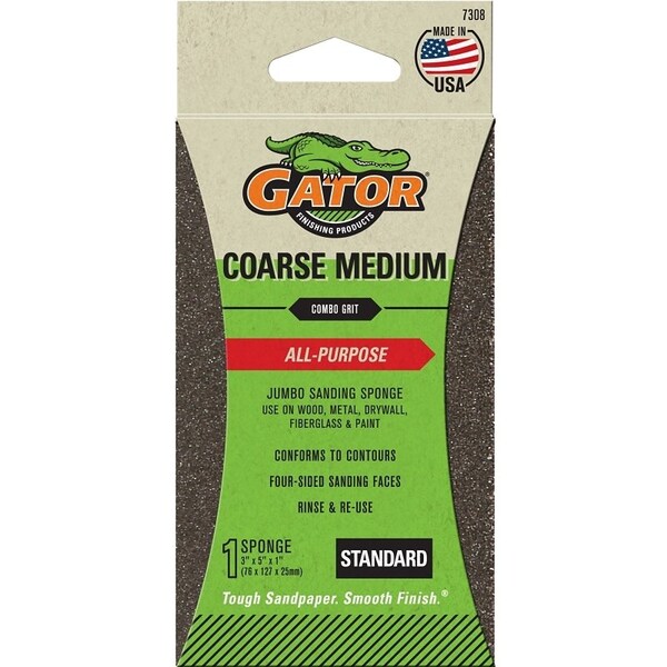 Gator Sanding Sponge, 5 in L, 3 in W, Coarse, Medium, Aluminum Oxide Abrasive - 7308