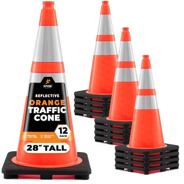 Xpose Safety Traffic Safety Cone, PVC, 28 in Height, 14 in Length, Orange - OTC28-64-12-X