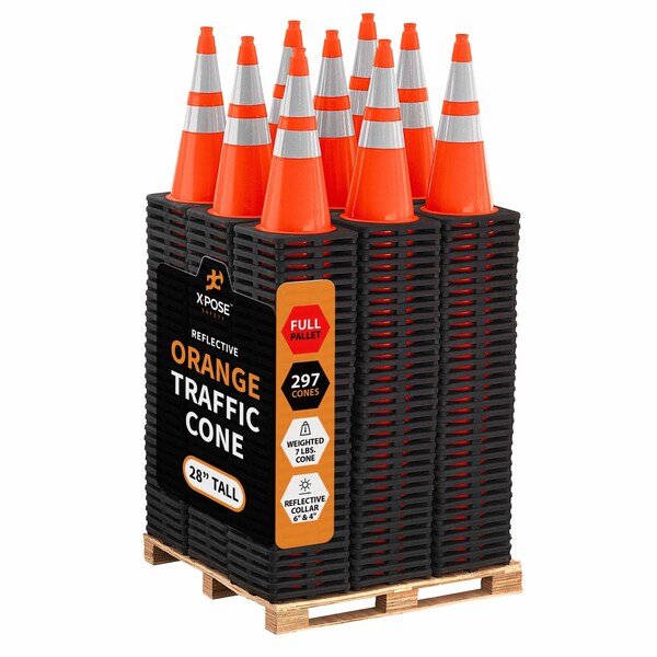 Xpose Safety Traffic Safety Cone, PVC, 28 in Height, 14 in Length, Orange - OTC28-64-FP297-X
