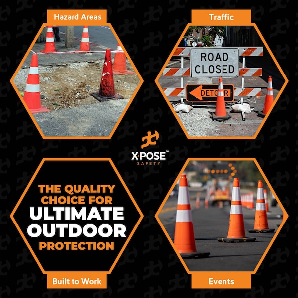 Xpose Safety Traffic Safety Cone, PVC, 36 in Height, 15 in Length, Orange - OTC36-64-48-X