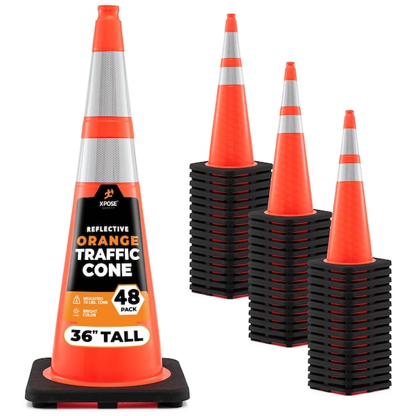 Xpose Safety Traffic Safety Cone, PVC, 36 in Height, 15 in Length, Orange - OTC36-64-48-X