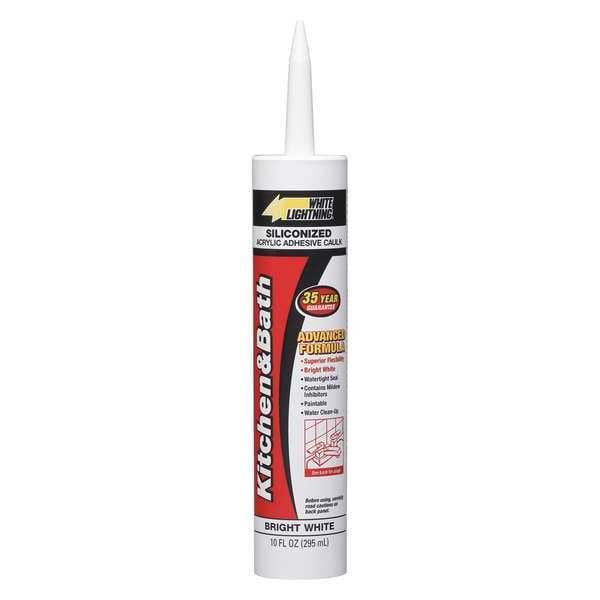 White Lightning Hybrid Caulk, 10 oz, Cartridge, White, Hybrid Base, Kitchen & Bath - W22000010