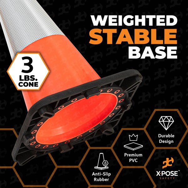 Xpose Safety Traffic Safety Cone, PVC, 18 in Height, 11 in Length, Orange - OTC18-6-48-X