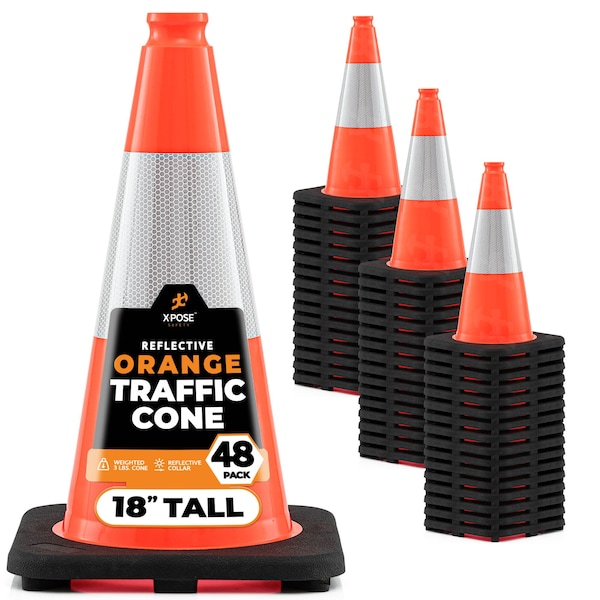 Xpose Safety Traffic Safety Cone, PVC, 18 in Height, 11 in Length, Orange - OTC18-6-48-X