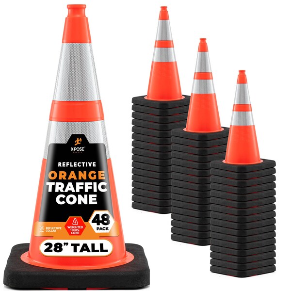 Xpose Safety Traffic Safety Cone, PVC, 28 in Height, 14 in Length, Orange - OTC28-64-10L-48-X