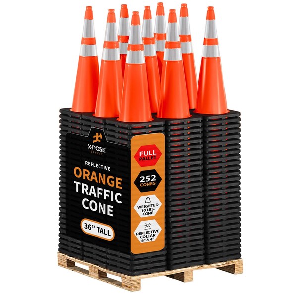 Xpose Safety Traffic Safety Cone, PVC, 36 in Height, 15 in Length, Orange - OTC36-64-FP252-X