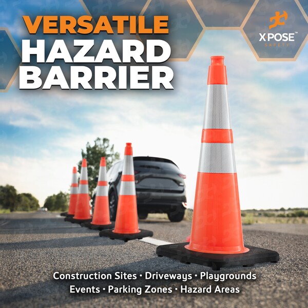 Xpose Safety Traffic Safety Cone, PVC, 28 in Height, 14 in Length, Orange - OTC28SL-64-48-X