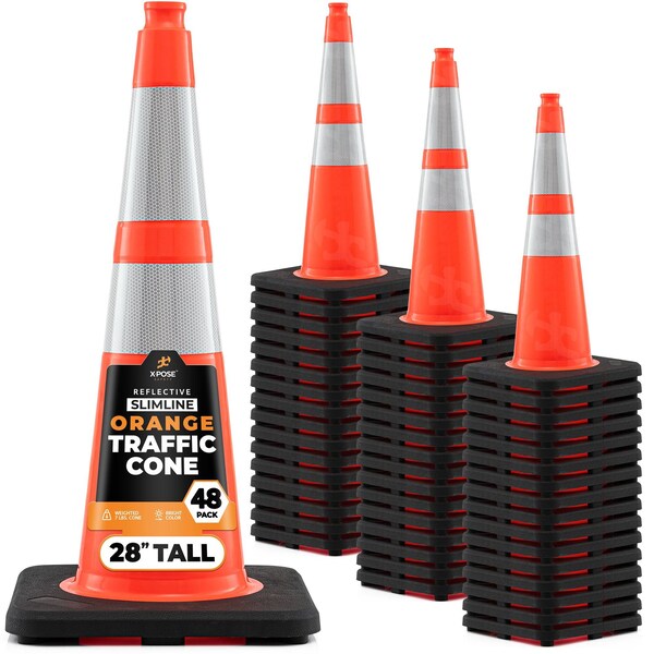 Xpose Safety Traffic Safety Cone, PVC, 28 in Height, 14 in Length, Orange - OTC28SL-64-48-X