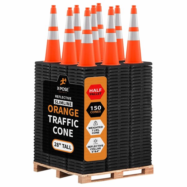 Xpose Safety Traffic Safety Cone, PVC, 28 in Height, 14 in Length, Orange - OTC28SL-64-HP150-X