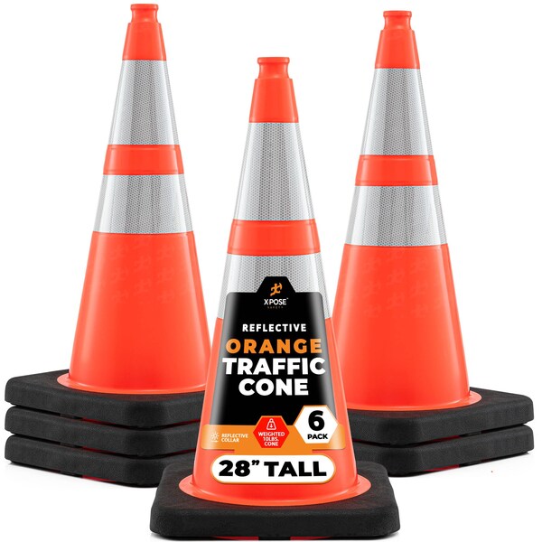 Xpose Safety Traffic Safety Cone, PVC, 28 in Height, 14 in Length, Orange - OTC28-64-10L-6-X-S