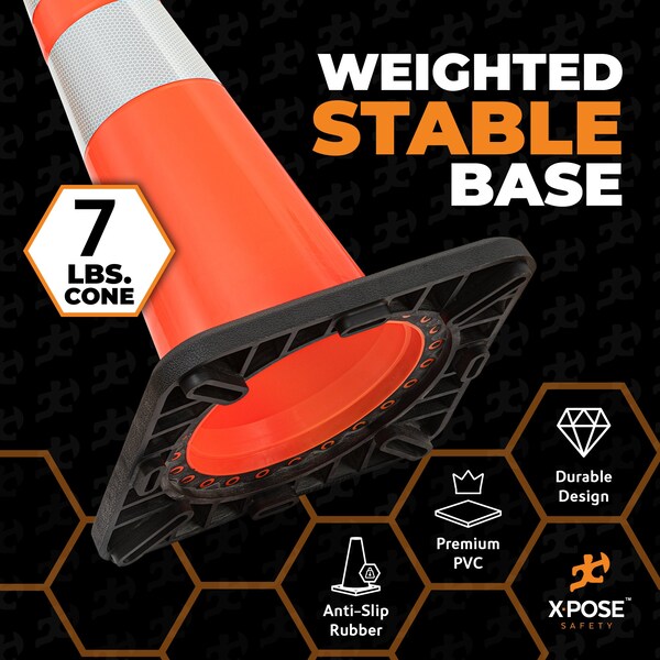 Xpose Safety Traffic Safety Cone, PVC, 28 in Height, 14 in Length, Orange - OTC28SL-64-6-X-S
