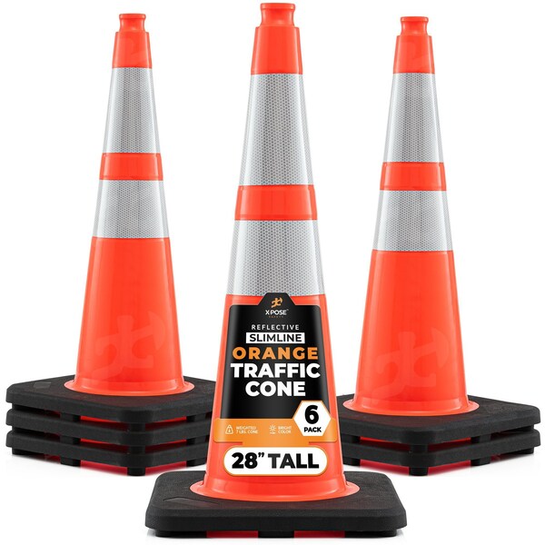Xpose Safety Traffic Safety Cone, PVC, 28 in Height, 14 in Length, Orange - OTC28SL-64-6-X-S
