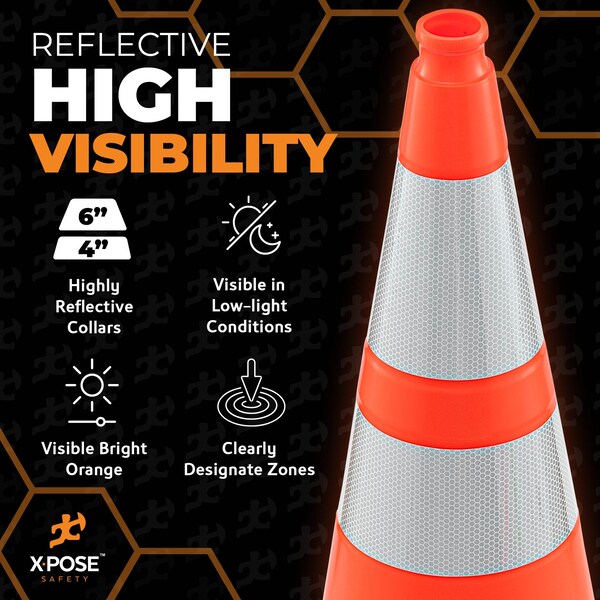 Xpose Safety Traffic Safety Cone, PVC, 28 in Height, 14 in Length, Orange - OTC28-64-10L-HP150-X