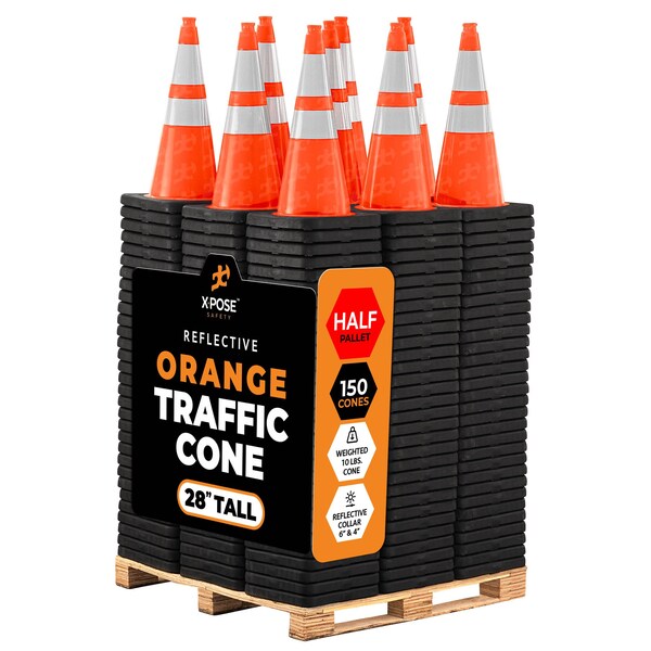 Xpose Safety Traffic Safety Cone, PVC, 28 in Height, 14 in Length, Orange - OTC28-64-10L-HP150-X