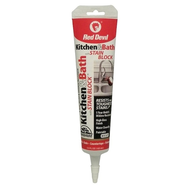 Red Devil STAIN BLOCK 0750 Series 075522 Kitchen and Bath Caulk, Biscuit, 72 hr Curing, 40 to 90 deg F - 0755/22