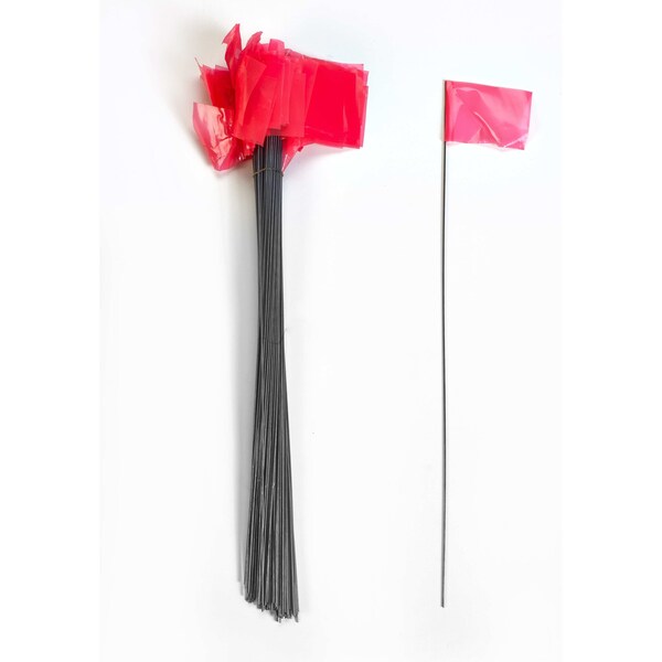 Mutual Industries 2.5X3.5X30" Wire Marking Flags, Glo Pink 1000C - 15901-175-30