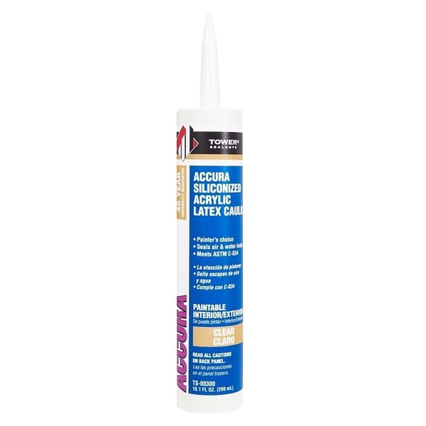 Tower Sealants ACCURA Silicone Caulk, Clear, 7 to 14 days Curing, 40 to 140 deg F, 10.1 fl-oz Tube - TS-00300