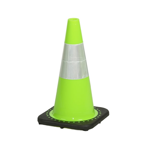Mutual Industries Traffic Cone with 3 lb. Reflective, PK2, Plastic, 18 inch Height, 10 inch Length, 3 Pounds, LIME - M17716-118-3