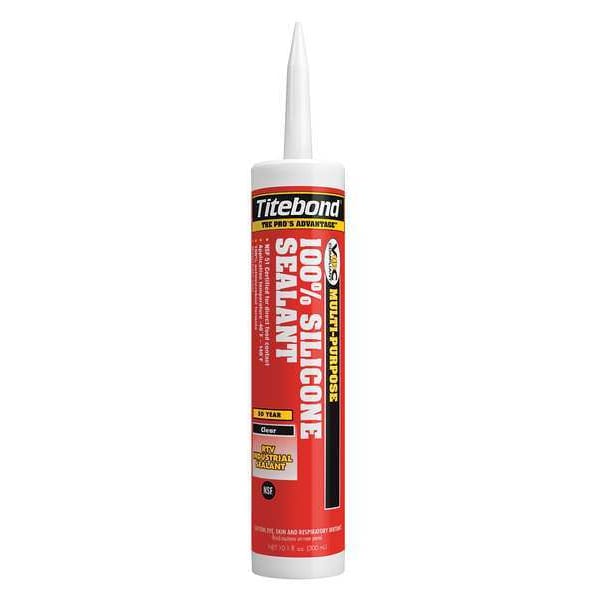 Titebond 100% Silicone Sealant, 10 oz, Cartridge, Clear, Silicone Base - 2611