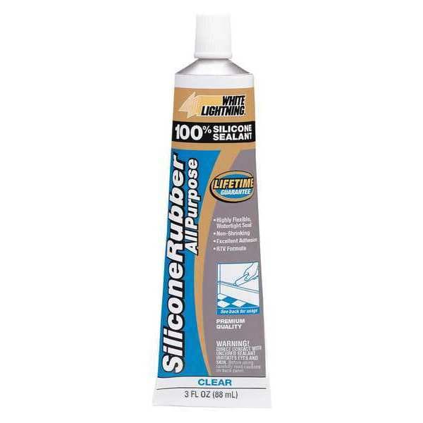 White Lightning Silicone Sealant, 3 oz, Tube, Clear, Silicone Base, Silicone Rubber - W11121005
