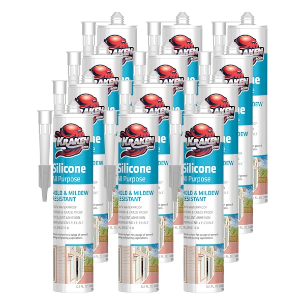 Krakenbond Krakenbond All Purpose RTV Silicone, Mold & Mildew Resistant, Waterproof, 10.1 fl. oz, Gray, 12PK - KR100EGRASS-12