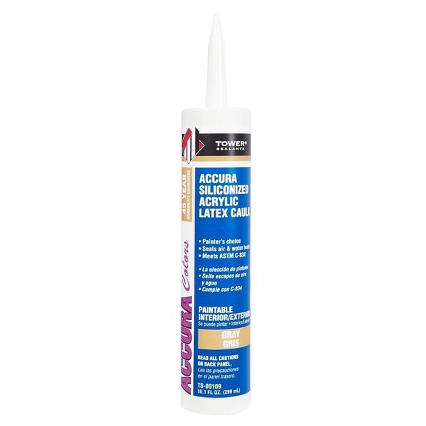 Tower Sealants ACCURA Silicone Caulk, Gray, 7 to 14 days Curing, 40 to 140 deg F, 10.1 fl-oz Tube - TS-00109