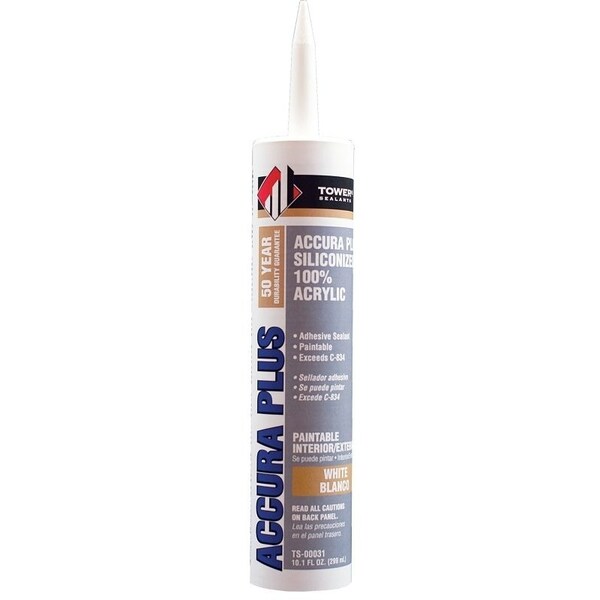 Tower Sealants ACCURA PLUS Silicone Sealant, White, 7 to 14 days Curing, 40 to 140 deg F, 10.1 fl-oz Tube - TS-00031