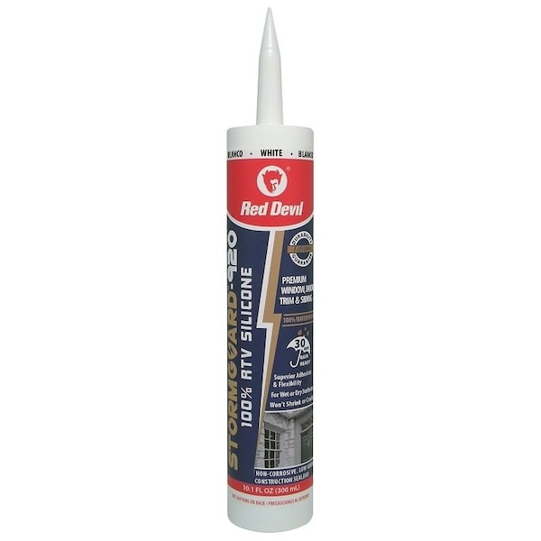 Red Devil STORMGUARD Silicone Sealant, White, 10 to 100 deg F, 300 mL Cartridge - 780