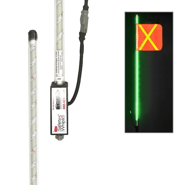 Safetywhips Warning Whip Super Duty LED Whip with Flag, Green, 72 Length - SDL06G-XY