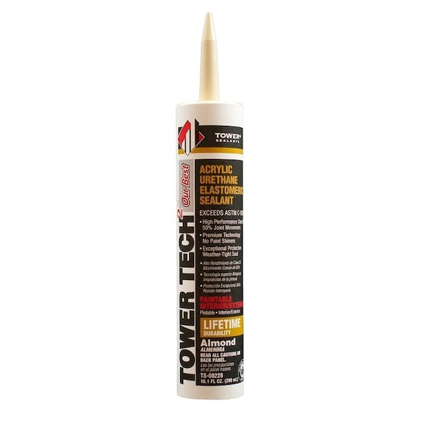 Tower Sealants TOWER TECH2 Elastomeric Sealant, Almond, 7 to 14 days Curing, 40 to 140 deg F, 10.1 fl-oz Tube - TS-00228