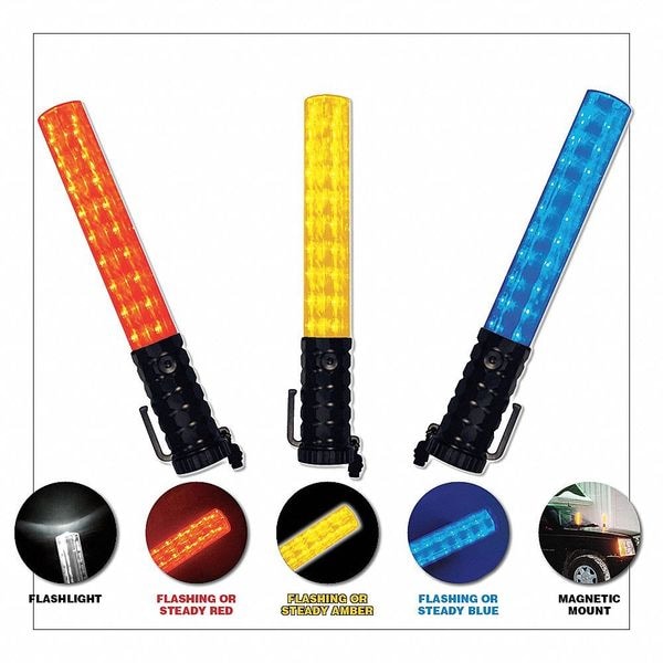 Emi LED Safety Baton, Black+Blue, HighImpact ABS Plastic, 13 1/2 in Length - 3010