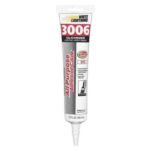 White Lightning Hybrid Caulk, 6 oz, Cartridge, White, Hybrid Base, 3006 - W12AF0005