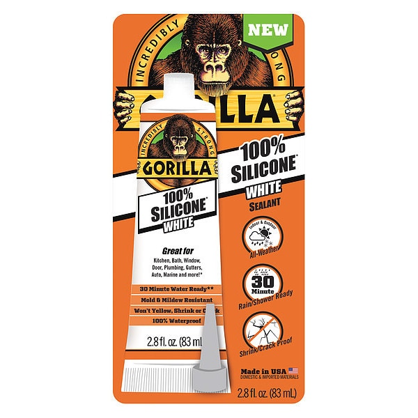 Gorilla Glue Silicone Sealant, 3 oz, Tube, White, Silicone Base - 108329