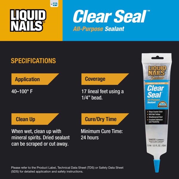 Liquid Nails Liquid Nails Low Strength Rubber Clear Sealant 5.5 oz - CS144 5.5-OZ