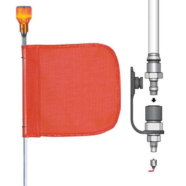 Checkers Warning Whip, White Whip, Orange Flag, Fiber Glass, Hot Plug with 12 in Pigtail, Lamp Socket - FS6L-QD-O