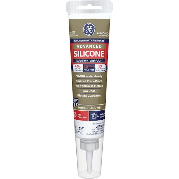 Ge Advanced Silicone 2 Kitchen & Bath Sealant - Squeeze, Almond, 2.8oz - 2816708
