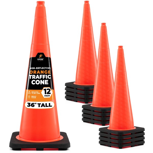 Xpose Safety Traffic Cone, PVC, 36" Height, Orange - OTC36-12-X