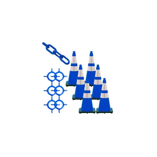 Gec Traffic Cone & Chain Kit, HDPE/PVC, 28 in Height, Blue - 93281-6