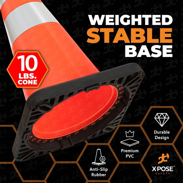 Xpose Safety Traffic Safety Cone, PVC, 28 in Height, 14 in Length, Orange - OTC28-64-10L-4-X-S