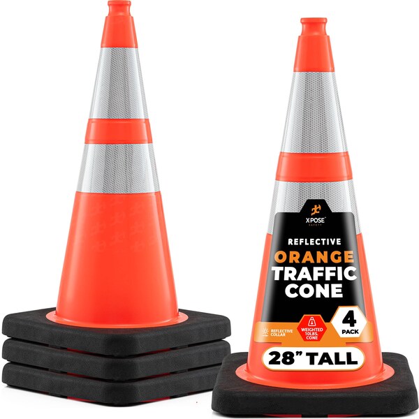 Xpose Safety Traffic Safety Cone, PVC, 28 in Height, 14 in Length, Orange - OTC28-64-10L-4-X-S