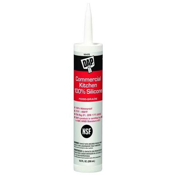 Dap Silicone Sealant, 10 oz, Cartridge, White, Silicone Base, Commercial Kitchen - 8656