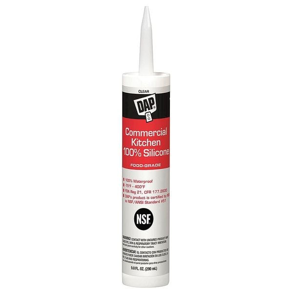 Dap Silicone Sealant, 10 oz, Cartridge, Clear, Silicone Base, Commercial Kitchen - 08658